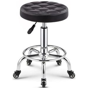 FXLUHAY Ronde rollende kruk werkkrukken met voetsteun, draaibare salonkruk stoel verstelbare tekentruk massage spa kruk (zwart)