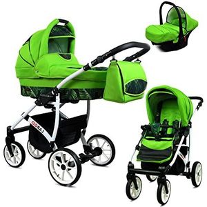 Lux4kids Green Leaf 018 Kinderwagenset, eenvoudige bediening, inklapbaar, lekvrij, GoLux White