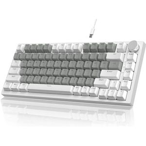 YINDIAO Ajazz AK820 Mechanisch Toetsenbord met Knop,75% ANSI-Indeling,81 Toetsen Bedraad Gamingtoetsenbord,5 Geluidsabsorberend Schuim,Hot-Swapp,Lineaire Schakelaar,Wit Licht,voor PC,MAC (Wit&Grijs)
