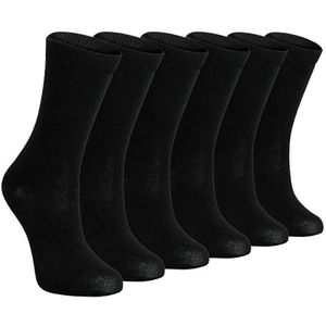 6 Multipack effen schoolsokken voor kinderen, jongens en meisjes, 3 maten, katoenrijke sokken, Zwart, 3-6 Years