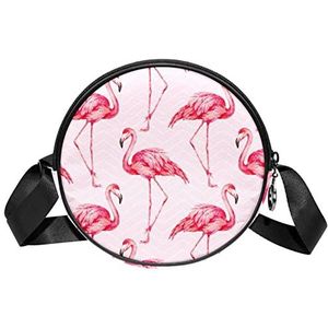 Elegante Flamingos Patroon Roze Stijl Crossbody Tas Messenger Bag Purse voor Vrouwen, Meerkleurig, 6.7x6.7x2.3 in, Sling Rugzakken