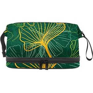 Grote capaciteit reizen cosmetische tas,Blad Groen,Make-up tas,Waterdichte make-up tas Organizer, Meerkleurig, 27x15x14 cm/10.6x5.9x5.5 in