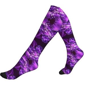 ASFgda Compressie paarse vlinderprint sokken voor dames en heren, 15-20 mmhg (1 paar) beste ondersteuning voor hardlopen, fietsen, werk en fitness