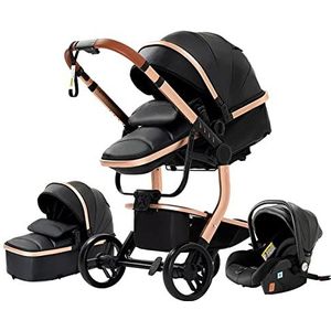 Magic ZC 3-in-1 reissysteem combi-kinderwagen, 3-in-1 draagbare reiskoffer, opvouwbare kinderwagen, aluminium frame, hoog landschap, auto voor pasgeborenen, babyboomers, poussette (518 zwart)