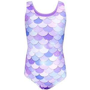 Aquarti Meisjes Badpak met Racerback en Dolfijn Print, Zeemeermin/Violet/Paars, 116