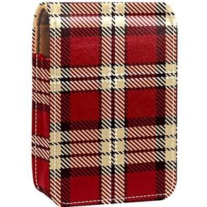 Gepersonaliseerde Lipstick Case Draagbare Make-up Tas Cosmetische Pouch Lippenstift Houder Make-up Organizer Kerst Rood Beige Plaid, Meerkleurig, 9.5x2x7 cm/3.7x0.8x2.7 in