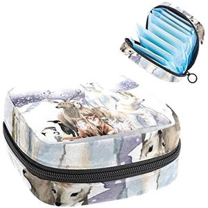 Periode Pouch Draagbare Tampon Opbergtas,Tampon Houder voor Portemonnee Vrouwelijke Product Organizer,Winter Forest Animal Bear Fox Penguin, Meerkleurig, 4.7x6.6x6.6 in/12x17x17 cm