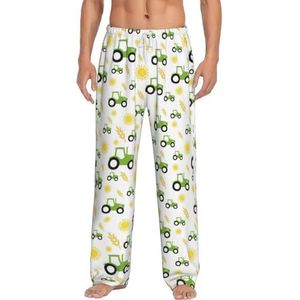 OKFSTY Tractor Farming Heren Pyjama Bottoms,Pyjama Polyester Broek Voor Mannen Zachte Lange Lounge Pj Slaap Broek Met Zakken, Wit, S