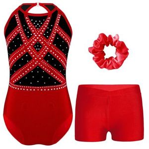 YGLEEULI Turnpakjes voor meisjes, meisjes, balletgymnastieksets, mouwloos turnpakje met korte broek, set 2-delige set voor dans, sport, work-out, outfits (rood, 14 jaar)