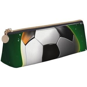 Dwrepo Lederen etui voor vrouwen mannen potlood tas met rits draagbare etui voetbal pen tas kleine make-up tas munt zakje voor werk kantoorbenodigdheden