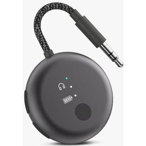 Avantree SoundJet R1 Bluetooth-adapter vliegtuig voor hoofdtelefoon en AirPods, aptX Adaptive, Qualcomm-chipset, 20 uur batterijduur, draadloze audiozender voor reizen, metallic zwart