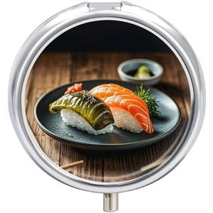 Ronde pillendoos pillenorganizer voor reizen, sushi-dille, augurken, pillendoosjes met 3 compartimenten, draagbare pillendoos, medicijntablethouder voor vitamine mini pillendoosje