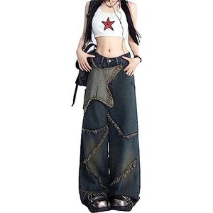 Y2k Vintage Star Straight Wide Leg Jeans High Waist Baggy Hip Hop Grunge Streetwear Denim Broek, blauw, XL