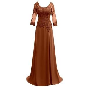 Dames chiffon moeder van de bruid jurk voor bruiloft ruches galajurken cocktailjurk plus size, Donker Oranje, 32