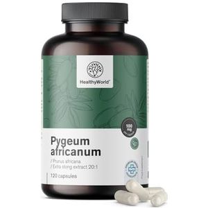 HealthyWorld Pygeum – Extract van Afrikaanse Pruim (Pygeum africanum) – 100 mg Extract 20:1 per Capsule – 120 Capsules – Geschikt voor Vegetariërs – Ondersteuning voor Mannen – 4-maandenvoorraad