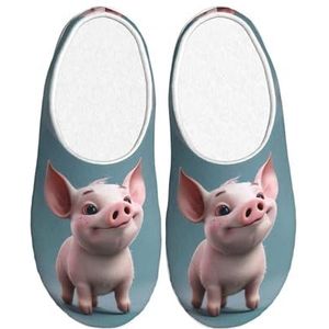 EdWal Cartoon Varken Print Winter Warme Slippers Indoor Anti-slip Pluche Slippers Ontspannen Thuis Voor Vrouwen Mannen, Zwart, 37.5 EU