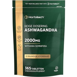 Ashwagandha 2000mg | 365 Veganistische Tabletten | Supplement for Men and Women | 6 Maanden Levering | Horbaach