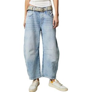 TACSTRUN Baggy Vintage Low Rise Barrel Jeans voor dames, werk, casual, noodlijdende gewassen, wijde pijpen, enkelbroek, denim broek, Lichtblauw, L