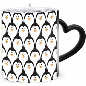 Leuke Pinguïn Patroon Koffie Mok 11oz Kleur Veranderende Mokken Hartvormig Handvat Warmtegevoelige Verkleuring Cups