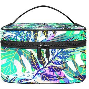 Tropische groene blad make-up organizer tas, reismake-up tas organizer case draagbare cosmetische tas voor vrouwen en meisjes toiletartikelen, Meerkleurig, 22.5x15x13.8cm/8.9x5.9x5.4in