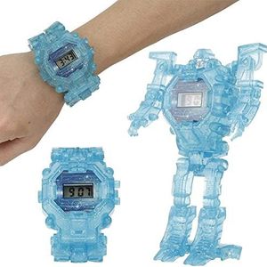 Transformer-Toys LED Transforming Watch - Optimus-Prime Mecha Fighter - Gezamenlijk beweegbaar interactief slim horloge for tieners en tieners, wekker, kalender, transformatiehoogte inch