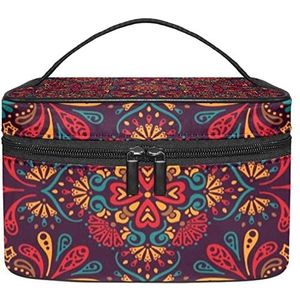 Make-up Organizer Bag, Travel Makeup Bag Organizer Case Draagbare Cosmetische Tas voor Vrouwen en Meisjes Toiletries Mandala Rood, Meerkleurig, 22.5x15x13.8cm/8.9x5.9x5.4in