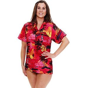 V.H.O. Funky Hawaïblouse Hawaiihemd dames korte mouwen voorzak boyfriend cut Hawaii-print strand surf UNICUT, Surf donkergroen, 5XL