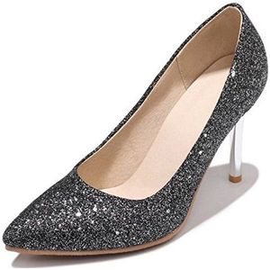 Onewus Damesjurk pumps met stilettohak, schoenen voor bruiloft, zwart, 44 EU