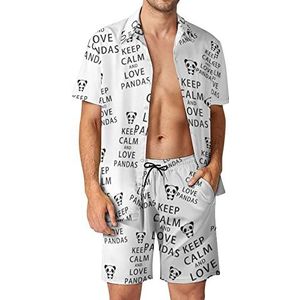 Keep Calm Love Panda's Hawaiiaanse bijpassende set voor heren, 2-delige outfits, button-down shirts en shorts voor strandvakantie