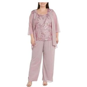 Moeder van de bruid broek pakken plus size halve mouw 3 stuk chiffon broekpak formele bruiloft gast outfit, Rosé, 50