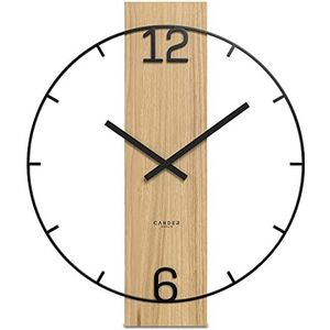 Cander Berlin Einar XXL vintage wandklok, geruisloos, 50 cm, metaal, hout, eikenfineer, zonder tikken, groot, modern, zwart, woonkamer, keuken