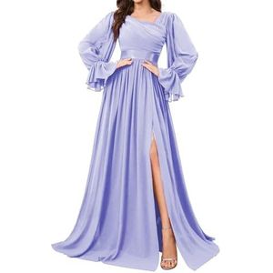HPPEE Bruidsmeisjesjurken met lange mouwen en split geplooide chiffon formele avondjurk feestjurk, Lavendel, 32