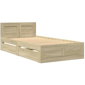 vidaXL Bedframe met hoofdeinde bewerkt hout sonoma eiken 100x200 cm