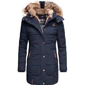 MARIKOO Warme winterjas voor dames, gewatteerde jas met capuchon, favoriete jas, XS-XXL, blauw, M