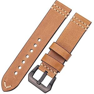 LUGEMA Horlogebanden Echt Lederen Horloge Band Strap 20mm 22mm 24mm Zwart Bruin Blauw Geel Vrouwen Mannen Koeienhuid Armband Accessoires(Yellow Black Buckle,24mm)