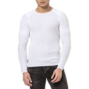 Redbridge Gebreide trui voor heren, pullover met lange mouwen, slim fit, wit, L