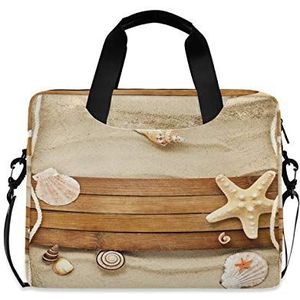 JNlover strand hout Seashell Starfish laptoptas 16 inch, draagbare mouw aktetas laptop case notebook computer draagtas tas voor vrouwen mannen