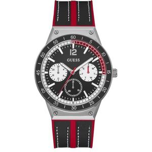 GUESS Heren Sport Race-Geïnspireerd Multifunctioneel 44mm Horloge, Rood/Zwart/Zilverkleurig, Modern