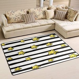 Gebied tapijten 100 x 150 cm, gele sterren patroon zwart witte strepen vloertapijt groot gebied tapijten voor slaapkamer print welkom mat, voor slaapkamer, keuken