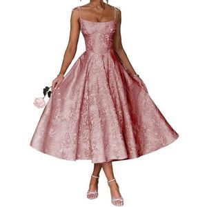 AHERKLL Spaghetti Bandjes Bruidsmeisjes Jurken Bloemen Satijn Jacquard Formele Avond Feest Maxi Jurk Thee Lengte HAH048, Stoffige Roos, 50 grote maten