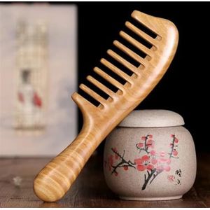 Handgemaakte natuurlijke sandelhout haarkammen antistatische houtgeur natuurlijk haar ontklitter houten kam (maat: groene brede tand)