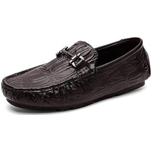 Loafers for heren Effen kleur Leer Krokodillenprint Rijstijl Loafer Comfortabel Antislip Lichtgewicht Klassiek Schoolfeest Instappers (Color : Brown, Size : 39 EU)