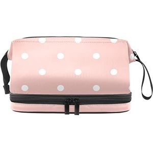 Grote capaciteit reizen cosmetische tas,Make-up tas,Waterdichte make-up tas organizer, pastel roze witte polka dot, Meerkleurig, 27x15x14 cm/10.6x5.9x5.5 in