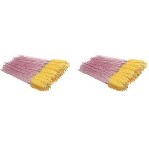 2 set van Pack van 50 Wimpers Borstel Valentijnsdag Sweet Wands Applicator Wenkbrauw Pincet Gemakkelijk Grip Remover Brow Borstels Rose Rood/Geel