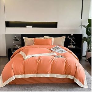 100 Egyptisch katoenen beddengoedset Queen King Size Linnen Kussenslopen Laken Dekbedovertrekset, beddengoed(Orange,FLAT BED SHEET-KING 4PCS)