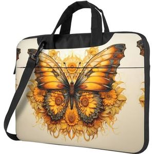 SSIMOO Wild White Daisy Flower Stijlvolle en lichtgewicht laptop messenger tas, handtas, aktetas, perfect voor zakenreizen, Zonnebloem Butterfly1, 14 inch