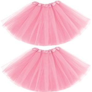 EUPSIIU Tutu-rok voor dames, 2 stuks, voor volwassenen, tutu, kort, klassiek, elastisch, 4 lagen, tule, bubbel-dansrok, balletdansrok, rok voor verkleedfeesten, dansen (roze), roze, Eén Maat