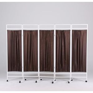 Medische kamerverdeler met opvouwbare panelen, mobiel medisch privacyscherm, waterdicht nylonweefsel, kamerverdeler met vergrendelbare wielen, geschikt, 189 cm hoog(Brown,5-panel)