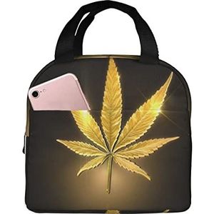 JYQCNSMJYB2 Gouden Cannabis Print Licht Duurzame Tote Bag voor Kantoor Werk School Geïsoleerde Lunchbox voor Vrouwen en Mannen