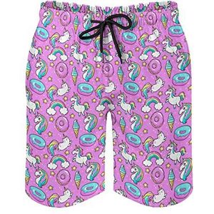 Leuke Eenhoorn Heren Zwembroek Gedrukt Board Shorts Strandshorts Badmode Badpakken met Zakken M